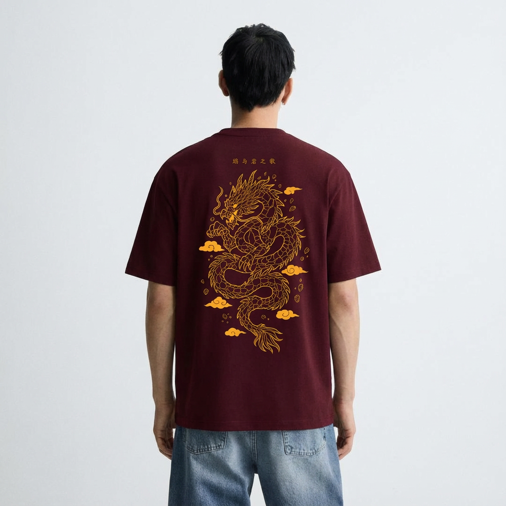 persona de espaldas con la camiseta granate rock dradon de no tape no fun